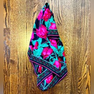 Vintage Liz Claiborne Printed Silk Scarf - Rose Pattern